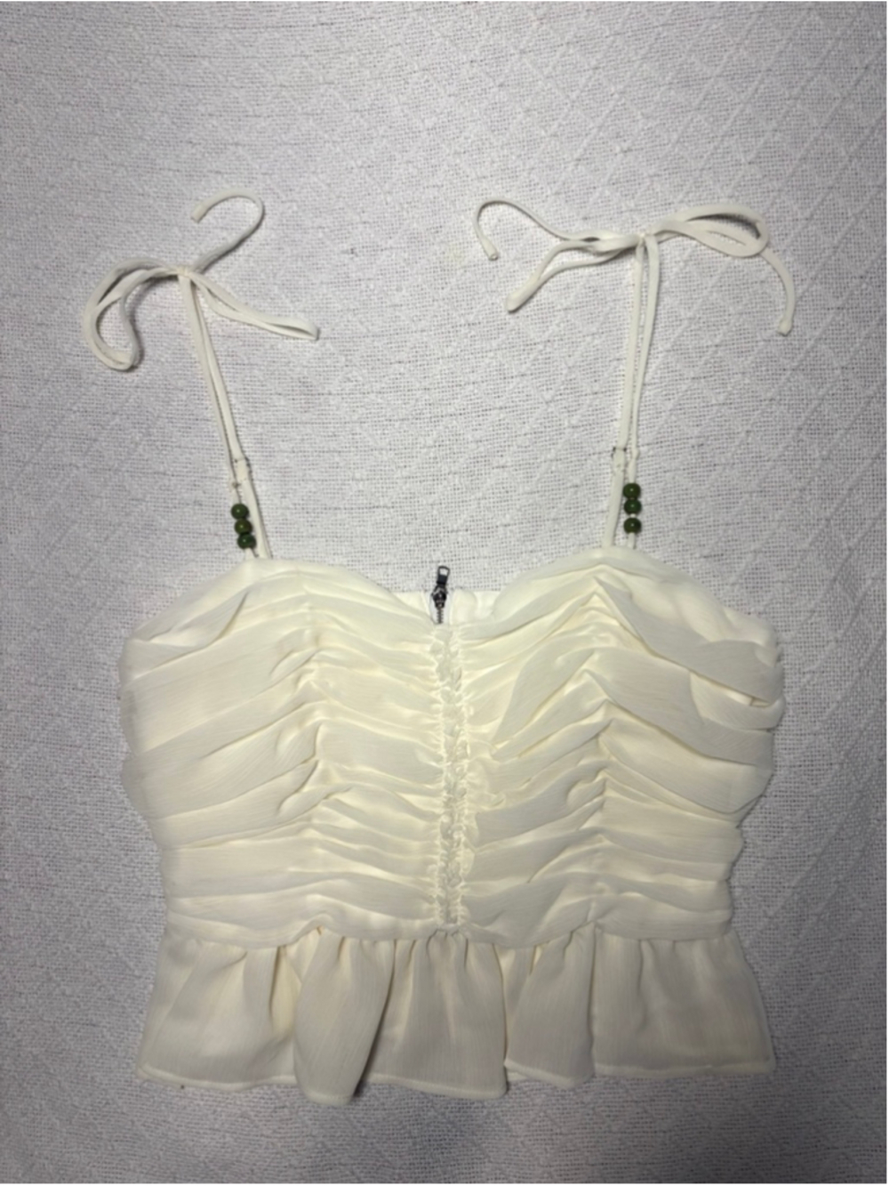 NWT Coquette Romantic Parker Ivory Organza Beaded Ruched Cami Bustier Top SZ 8 - Picture 3 of 8